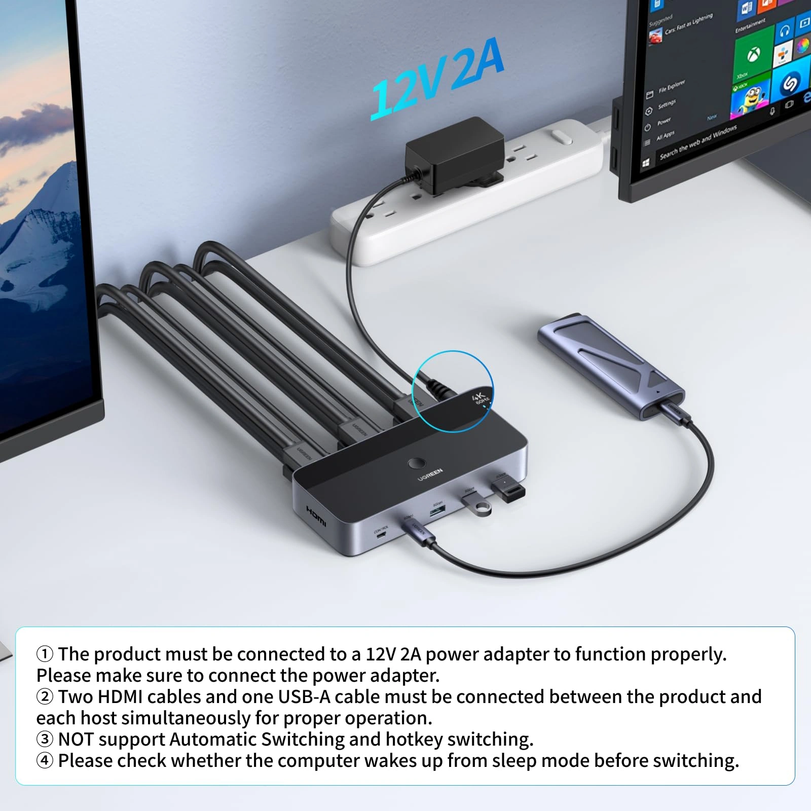 UGREEN HDMI 4K 60Hz Dual Monitor KVM Switch 2 In 2 Out – AK500
