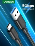 UGREEN USB-A to USB-C high-speed data cable (5 Gbps) shown with black connectors on a blue diagonal background