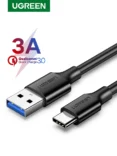 USB-A to USB-C charging/data cable with QC 3.0 branding and UGREEN logo (black cable).